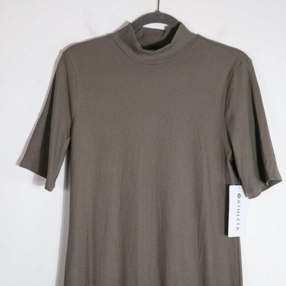 Athleta Signature Rib Mock Neck Dress Women Large Gray Stretch Modal Fitted Midi - Picture 3 of 8